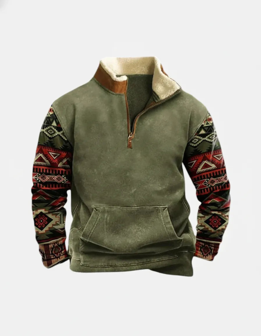 Mikkel herre halv-zip trøje med fleecefor – normal pasform, kængurulomme