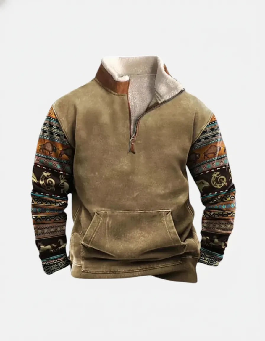 Mikkel herre halv-zip trøje med fleecefor – normal pasform, kængurulomme