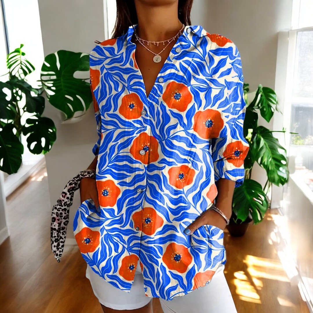 Ragna | Damen Vintage Blomstret Vardagsbluse | Til Hverdagsglæde & Let Elegance