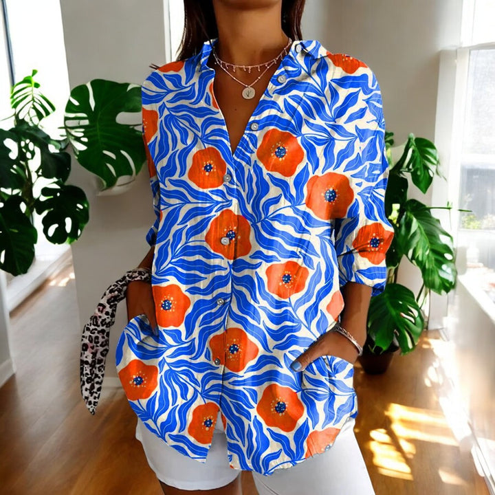 Ragna | Damen Vintage Blomstret Vardagsbluse | Til Hverdagsglæde & Let Elegance