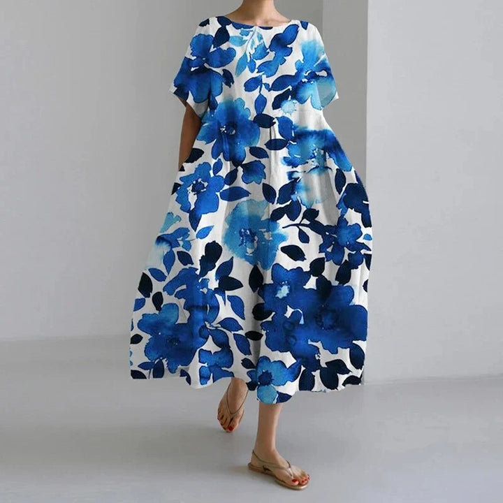 Modegrøn | Dame Efterårs Casual Løs Kjole | Blomsterprint