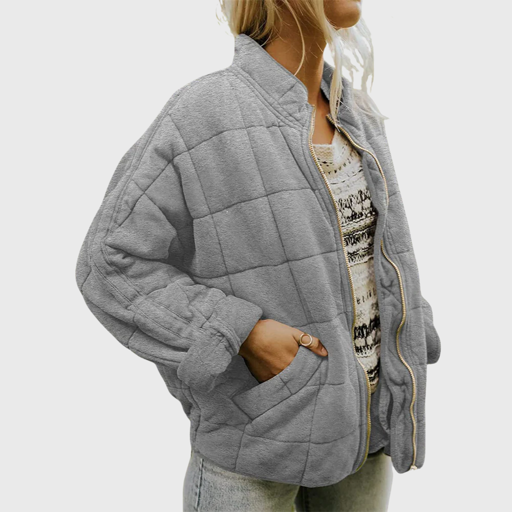 Gry | Dame Elegant Vatteret Oversize Jakke | Til Komfort og Stil