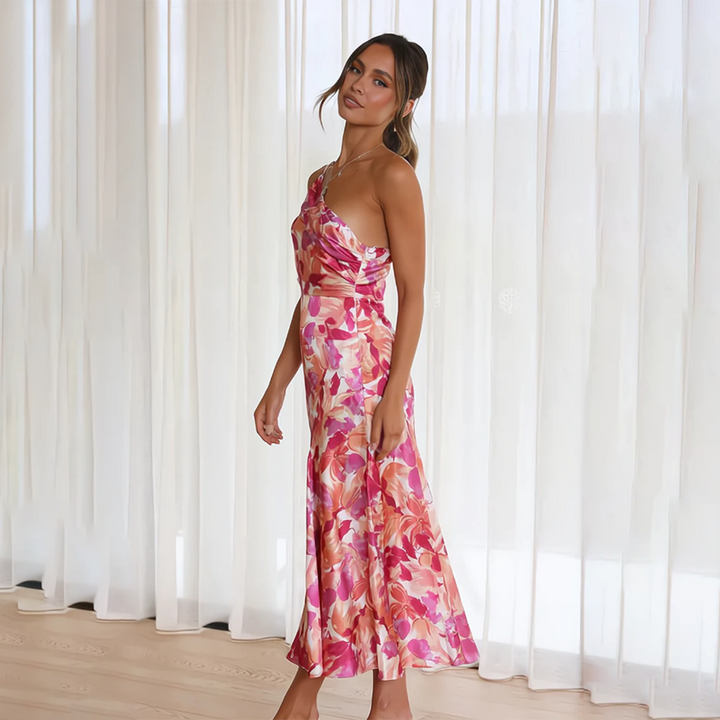 Line 1: Emma | Dame Sommerlige Blomsterprint Kjole | Asymmetrisk Udskæring