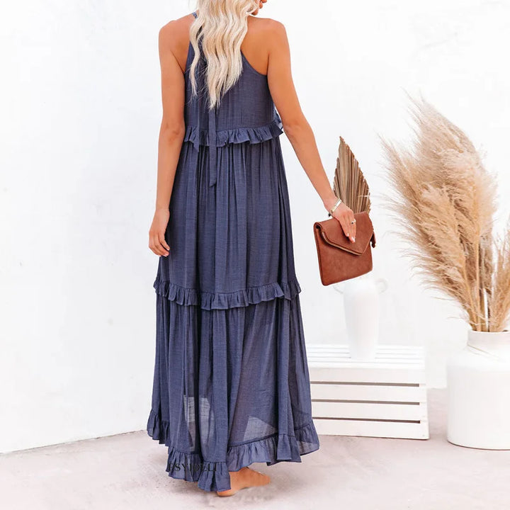 Emilia - Halterneck Ruffle Maxi Kjole