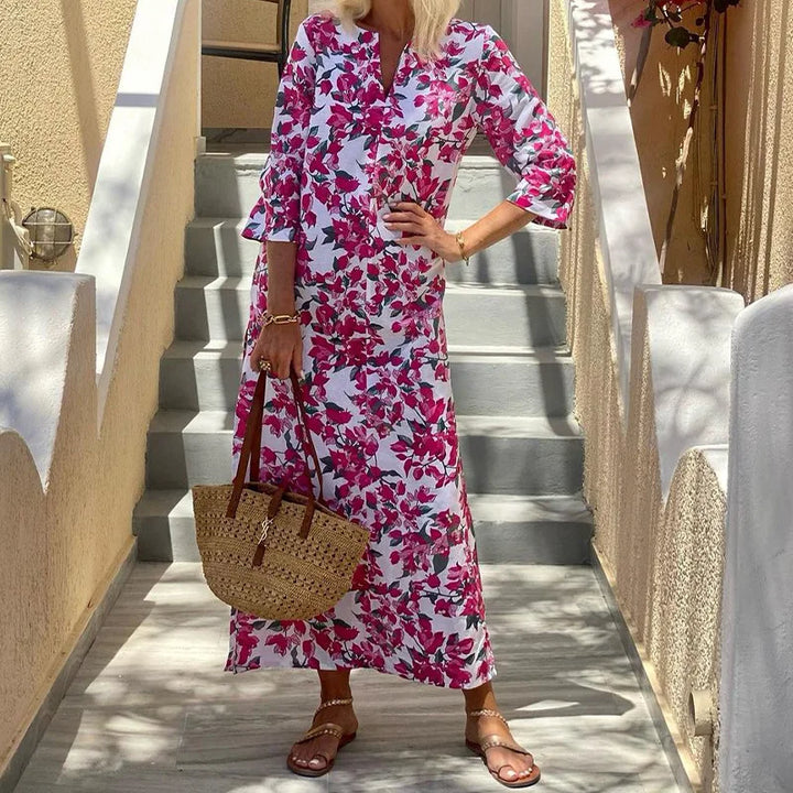 Ingrid | Dame Elegant Blomstret Sommerkjole | Ideal til Varme Dage