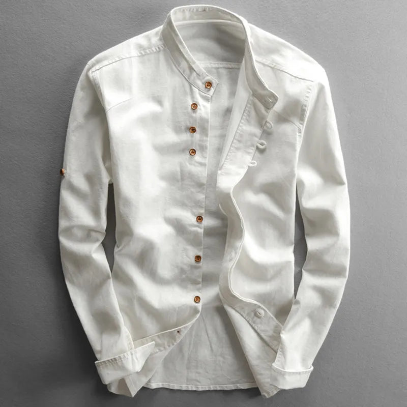 Niels | Stilfuld Button-Up Skjorte med Mandarin Krave