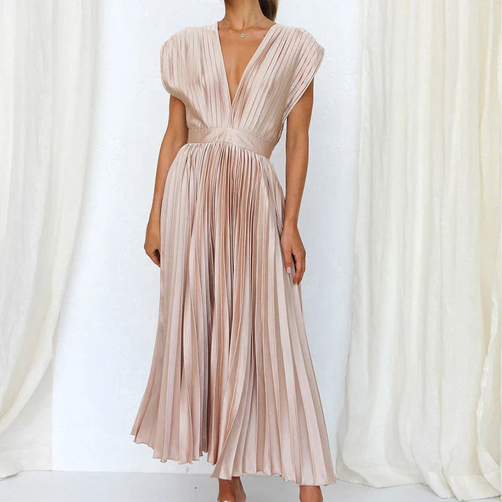 Ingrid | Dame Ærme-løs Foldet Design Kjole | Velour