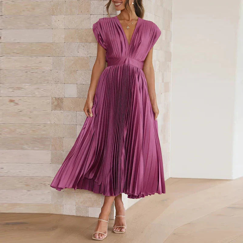 Ingrid | Dame Ærme-løs Foldet Design Kjole | Velour