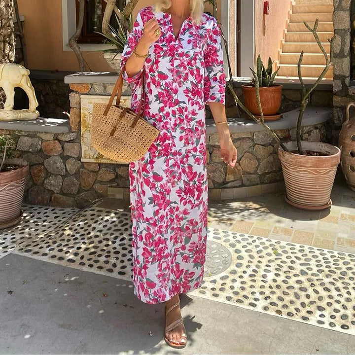 Ingrid | Dame Elegant Blomstret Sommerkjole | Ideal til Varme Dage