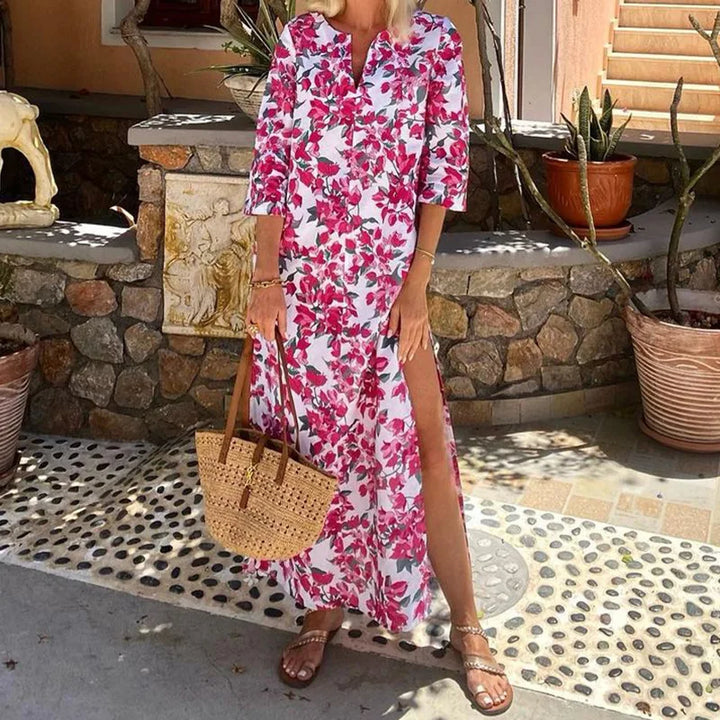 Ingrid | Dame Elegant Blomstret Sommerkjole | Ideal til Varme Dage