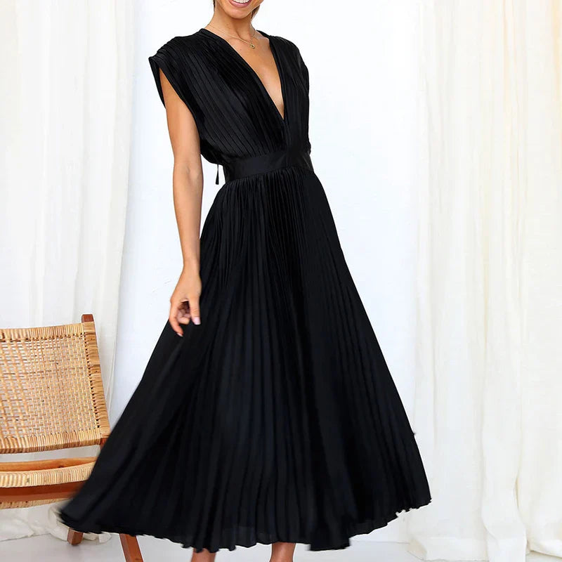 Ingrid | Dame Ærme-løs Foldet Design Kjole | Velour