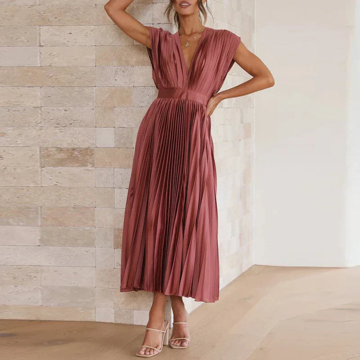 Ingrid | Dame Ærme-løs Foldet Design Kjole | Velour