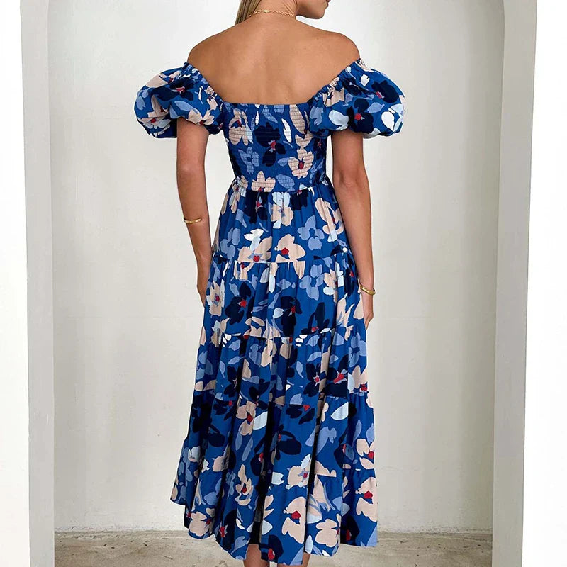 Amalie | Kvindelig En-shoulder Floral Print Kjole | Komfort og Elegance