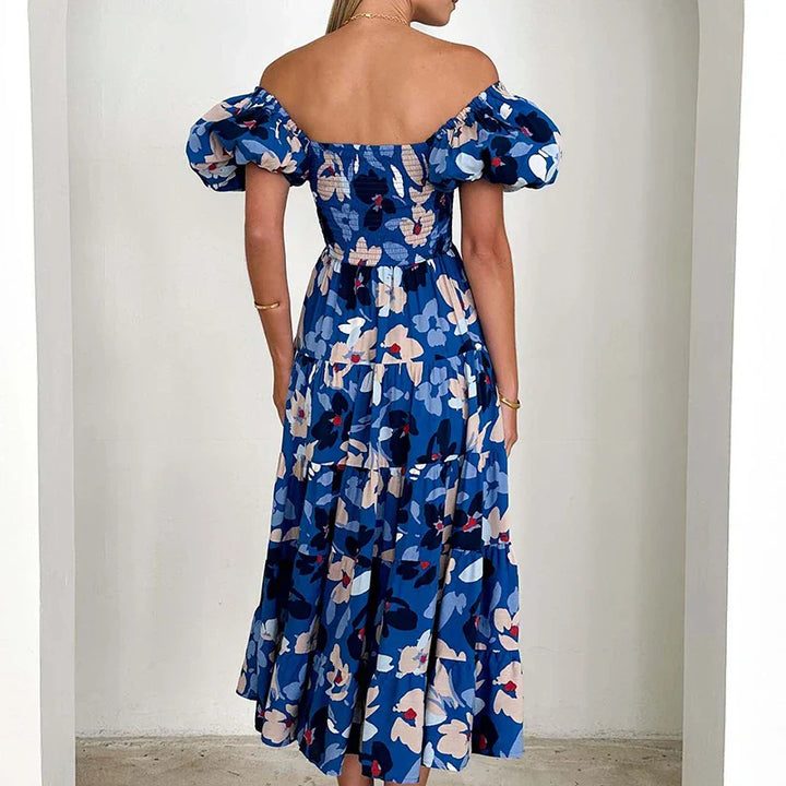 Amalie | Kvindelig En-shoulder Floral Print Kjole | Komfort og Elegance
