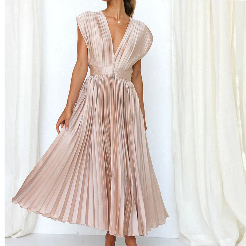 Ingrid | Dame Ærme-løs Foldet Design Kjole | Velour