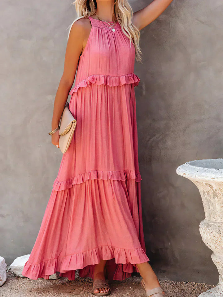 Emilia - Halterneck Ruffle Maxi Kjole