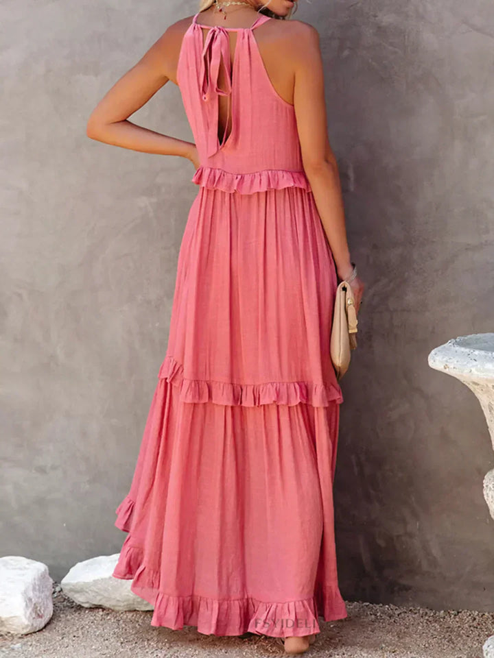 Emilia - Halterneck Ruffle Maxi Kjole