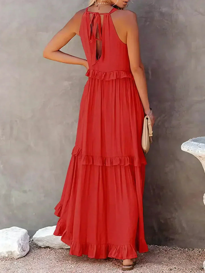 Emilia - Halterneck Ruffle Maxi Kjole