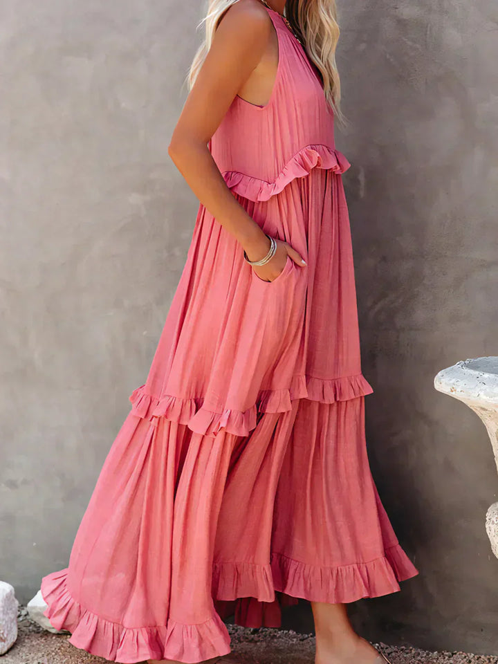 Emilia - Halterneck Ruffle Maxi Kjole