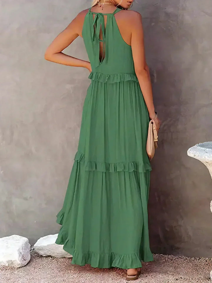 Emilia - Halterneck Ruffle Maxi Kjole