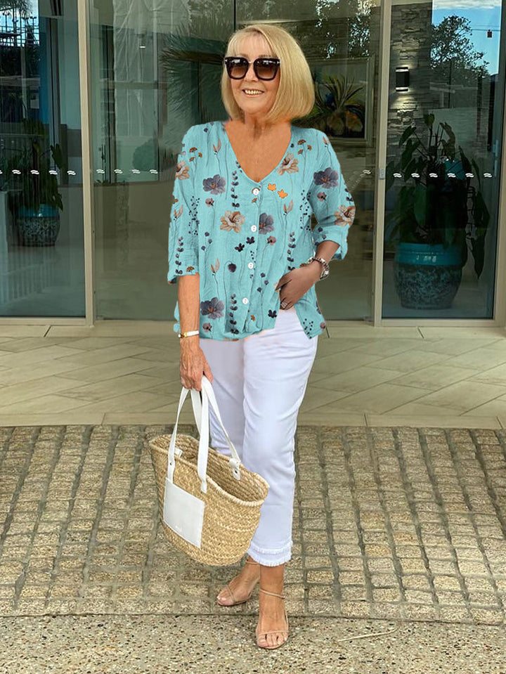 Vera | Dame Blomsterprint Løs Elegant Bluse | Til Hverdag & Særlige Anledninger