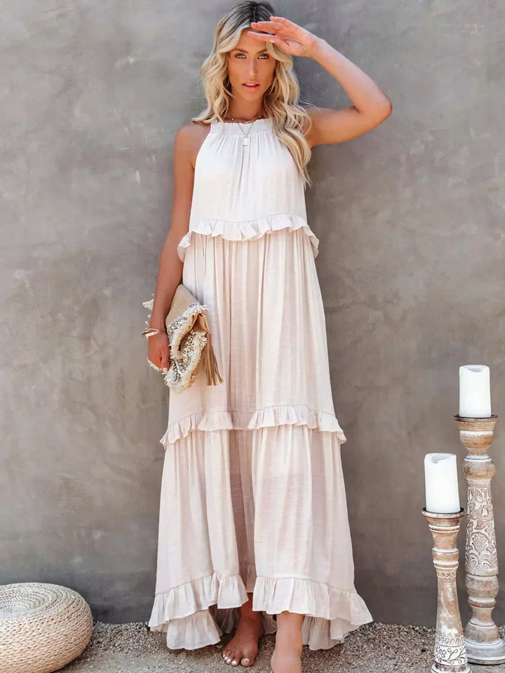 Emilia - Halterneck Ruffle Maxi Kjole