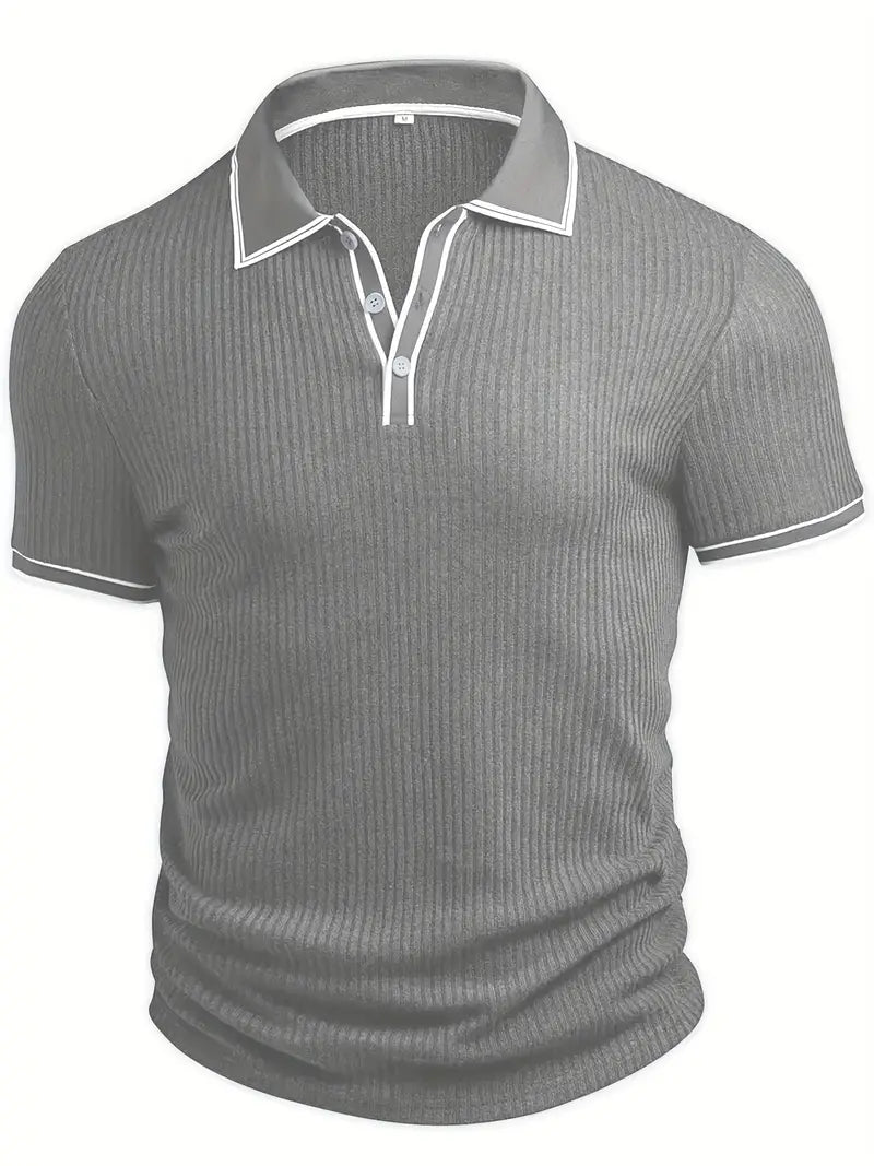 Frederik | Herren Stilfuld Ribbet Poloshirt med Kontrastdetaljer | Til Sommer & Elegance