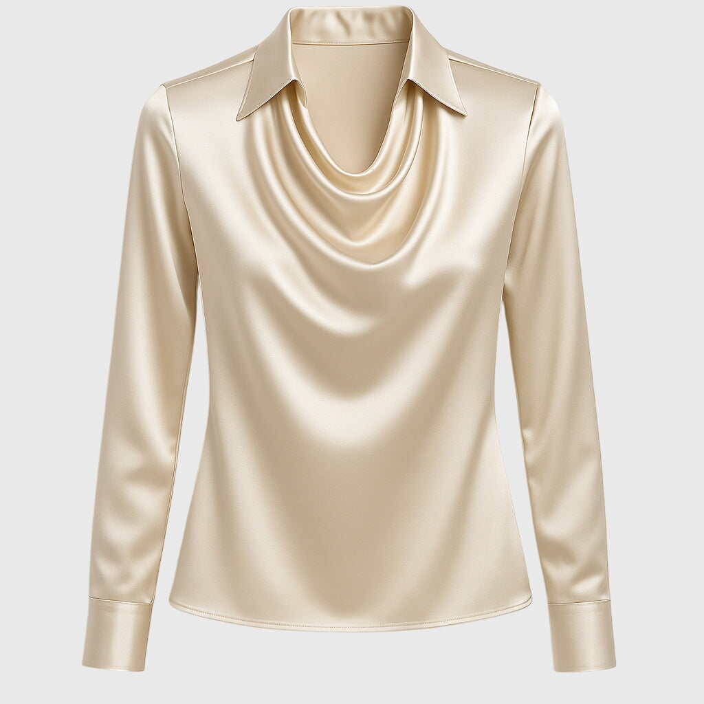 Leonora | Dame Elegant Skinnende Bluse med Plisseret Hals | Til Hverdag & Fest