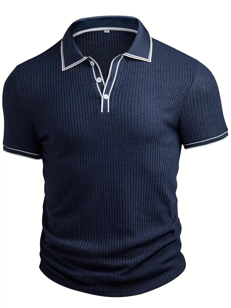 Frederik | Herren Stilfuld Ribbet Poloshirt med Kontrastdetaljer | Til Sommer & Elegance