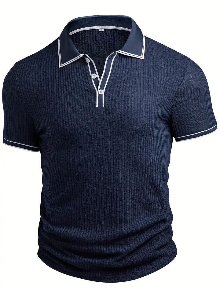Frederik | Herren Stilfuld Ribbet Poloshirt med Kontrastdetaljer | Til Sommer & Elegance