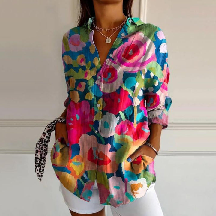 Ragna | Damen Vintage Blomstret Vardagsbluse | Til Hverdagsglæde & Let Elegance