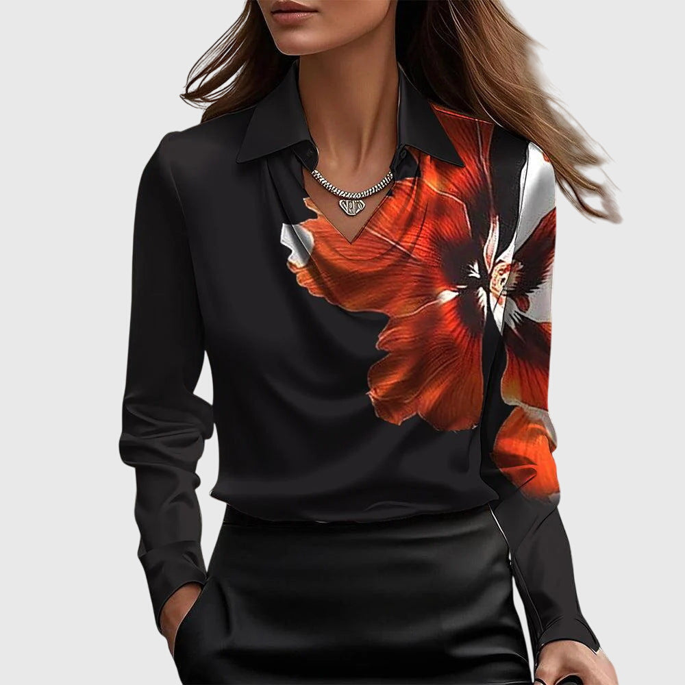 Leonora | Dame Elegant Skinnende Bluse med Plisseret Hals | Til Hverdag & Fest