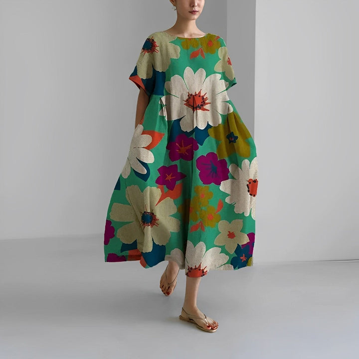 Modegrøn | Dame Efterårs Casual Løs Kjole | Blomsterprint