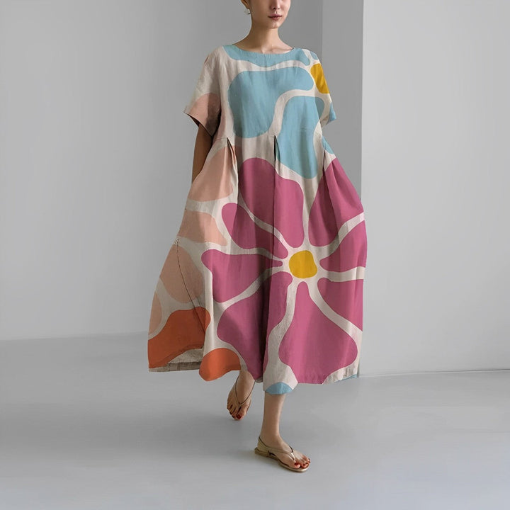 Modegrøn | Dame Efterårs Casual Løs Kjole | Blomsterprint