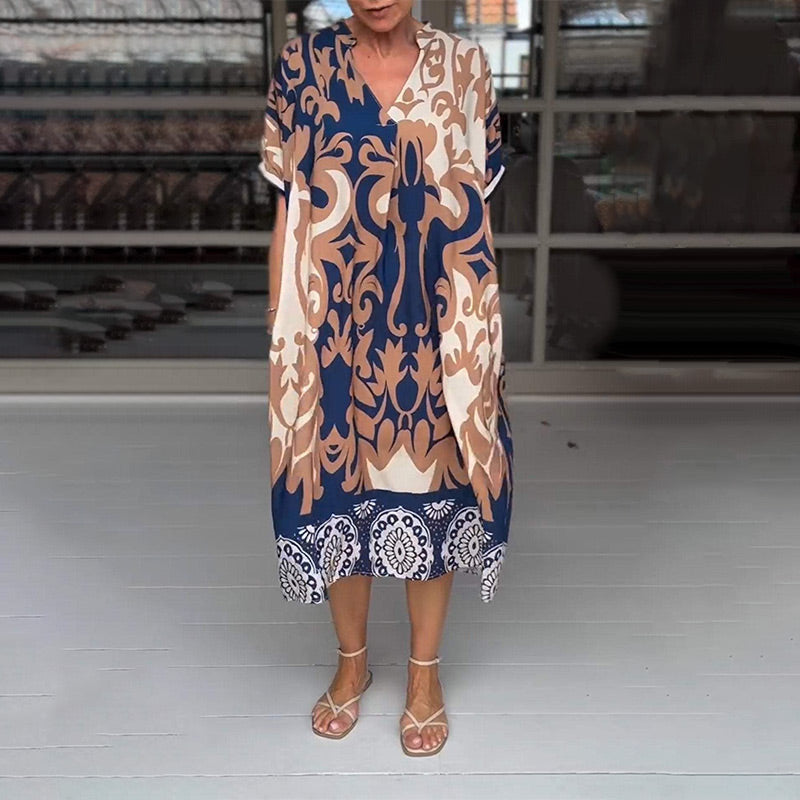 Amalie | Kvinders Luftige V-Hals Midi Kjole | Summer Chic
