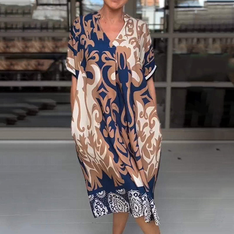 Amalie | Kvinders Luftige V-Hals Midi Kjole | Summer Chic