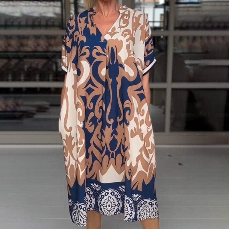Amalie | Kvinders Luftige V-Hals Midi Kjole | Summer Chic