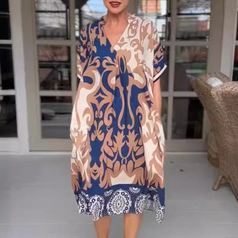 Amalie | Kvinders Luftige V-Hals Midi Kjole | Summer Chic
