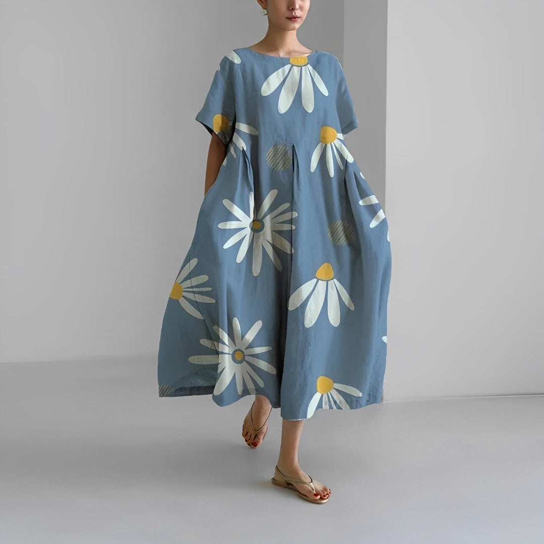 Modegrøn | Dame Efterårs Casual Løs Kjole | Blomsterprint