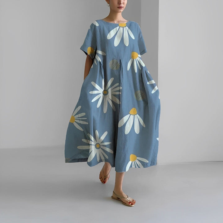 Modegrøn | Dame Efterårs Casual Løs Kjole | Blomsterprint
